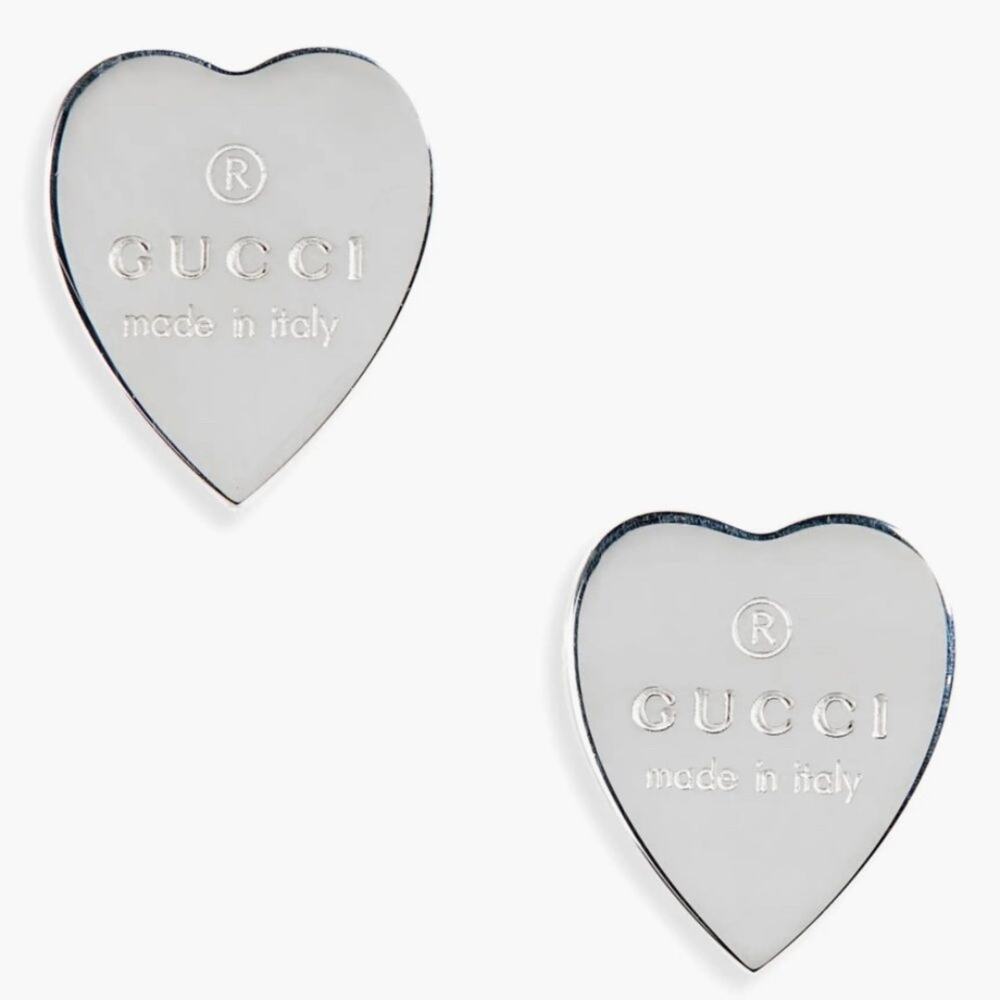 Gucci Metallic Heart Stud Earrings – 925 Sterling Silver Designer Jewelry